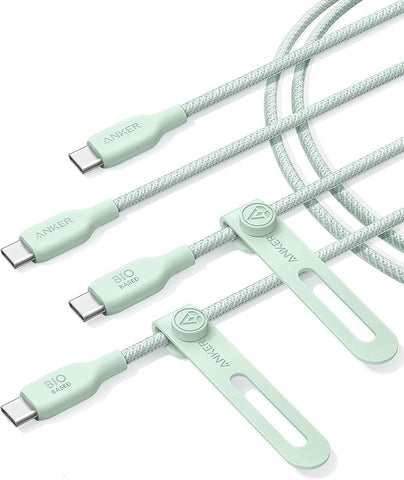 Anker USB C to USB C Cable (240W, 6ft), Bio-Braided Charger Cable, Fast Charge for iPhone 15/15 Pro, MacBook Pro 2020, iPad Pro 2020, iPad Air 4, Samsung Galaxy S23+/S23 Ultra (Natural Green)