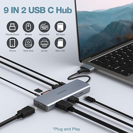 USB C Docking Station, 9 in 2 USB C Hub Compaitble with MacBook Pro/Air