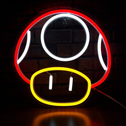 Heliwey Game LED Neon Light Sign for Game Room Decor Super Mushroom NPC Wall Decor for Bedroom, Man Cave, Party, Gaming Club Neon Wall Signs (Red)