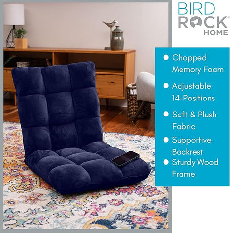 BIRDROCK HOME Adjustable 14-Position Memory Foam Floor Chair for Gaming or Reading | Thick Floor Cushion with Back Support | Comfy Chair for Kids | Blue
