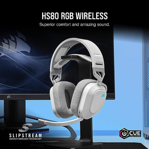 CORSAIR HS80 RGB WIRELESS Multiplatform Gaming Headset - Dolby Atmos - Lightweight Comfort Design - Broadcast Quality Microphone - iCUE Compatible - PC, Mac, PS5, PS4 - White