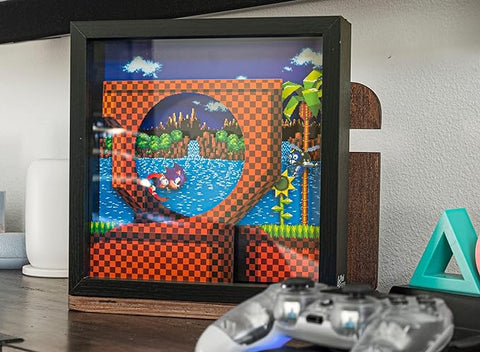 Pixel Frames: Sonic The Hedgehog Loop Scene - Framed 3D Shadow Box - 9" x 9"