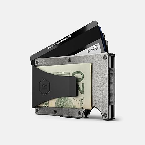 The Ridge Wallet For Men, Slim Wallet For Men - Thin as a Rail, Minimalist Aesthetics, Holds up to 12 Cards, RFID Safe, Blocks Chip Readers, Titanium Wallet With Money Clip (Stonewashed Titanium)