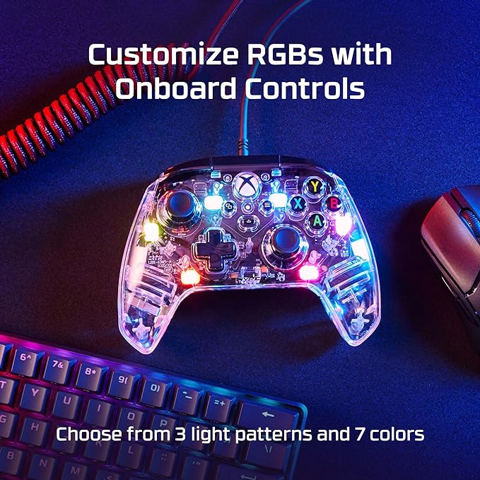 HyperX Clutch Gladiate RGB – Wired Controller, Officially Licensed by Xbox, Programmable RGB Lighting, Dual Trigger Locks, Programmable Buttons, Dual Rumble Motors, Clear