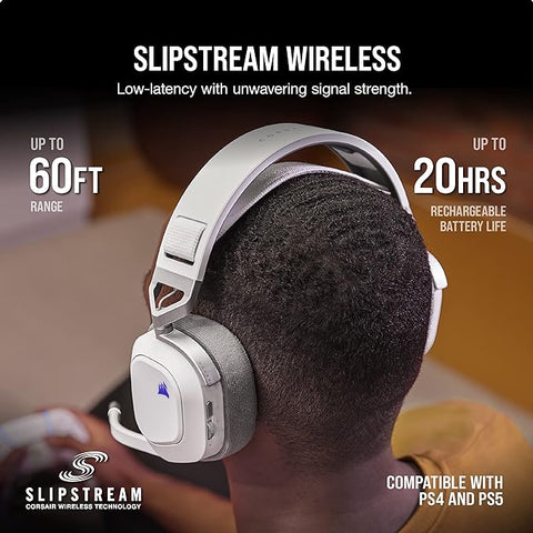 CORSAIR HS80 RGB WIRELESS Multiplatform Gaming Headset - Dolby Atmos - Lightweight Comfort Design - Broadcast Quality Microphone - iCUE Compatible - PC, Mac, PS5, PS4 - White
