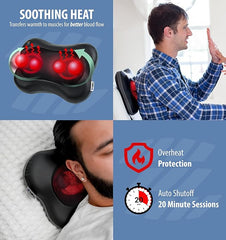 Zyllion Shiatsu Back and Neck Massager with Heat - 3D Kneading Deep Tissue Electric Massage Pillow for Chair, Car, Muscle Pain Relief on Shoulders, Legs, Foot - Black (ZMA-13)