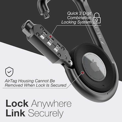 RAPTIC Link & Lock for Apple AirTags, Anti-Theft, Heavy Duty Combination Carabiner, Secure Polycarbonate Housing Air Tags, 3-Digit Lock, 4” Length Dark Grey