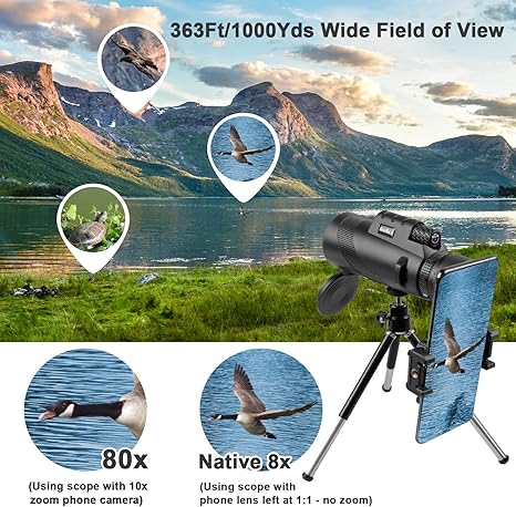 High-Power HD Monocular Telescope with Smartphone Adapter and Tripod