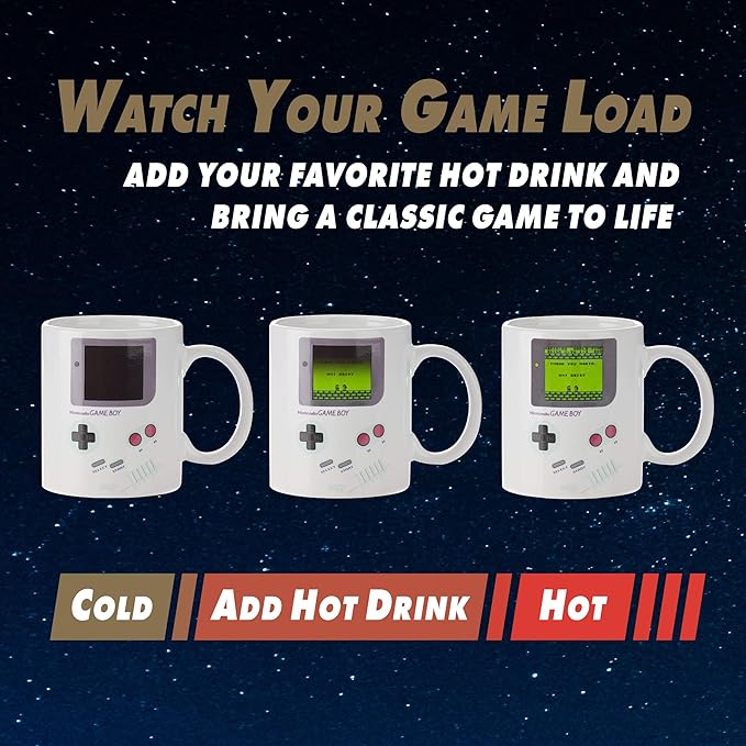 Paladone Gameboy Heat Changing Coffee Mug - Gift for Gamers, Nerds, Nintendo Mario Fans, Men, and Retro 90s Game Enthusiasts - 10 Ounces