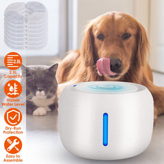 2.5L 84.54OZ Pet Water Fountain Smart Pet Drinking Fountain with LED Light 7 Pack Replaceable Filters Water Level Quiet Pump Dry-Run Protection Cat Do