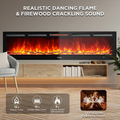 In Flames INF72W-3D WiFi Smart Wall Mounted Electric Fireplace - Tempered Glass