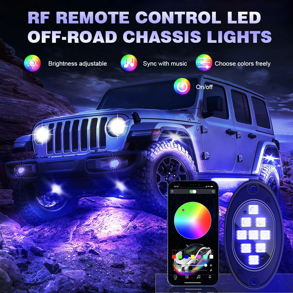 Rock Lights for Trucks, RGB LED Rock Lights with APP / Remote Control & Music Mode, for Pickup Off Road Jeep SUV ATV UTV Car