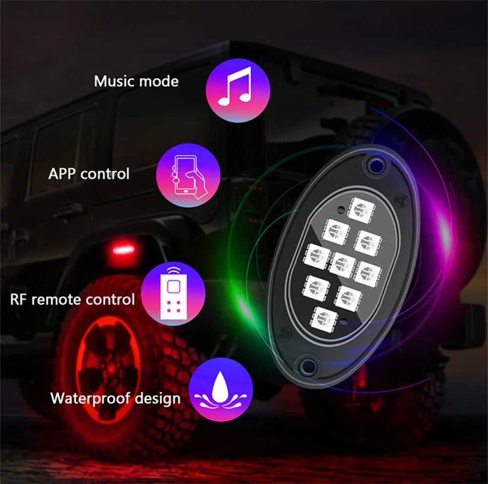 Rock Lights for Trucks, RGB LED Rock Lights with APP / Remote Control & Music Mode, for Pickup Off Road Jeep SUV ATV UTV Car