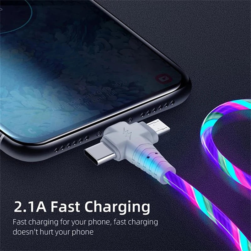 3 IN 1 Glowing LED Light Phone Charger, Luminous Type-C Micro USB Cable