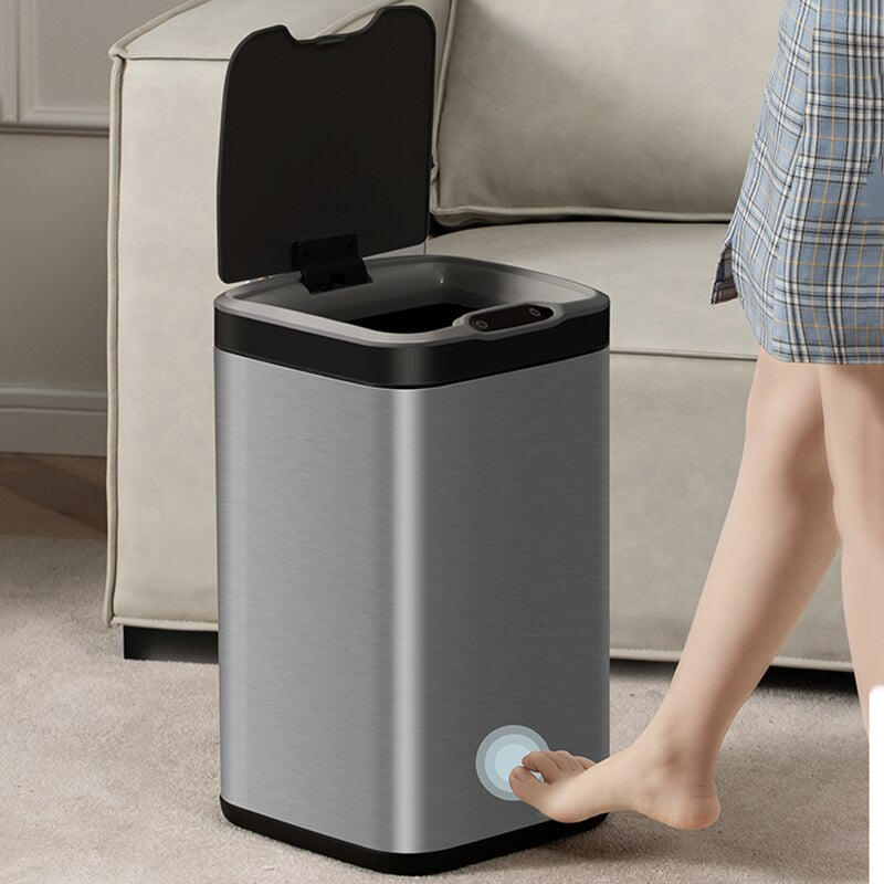 Big Automatic Sensor Trash Can Metal Electric Stainless Steel Garbage Bin Container Container Cubo De Basura Kitchen Trash Bin