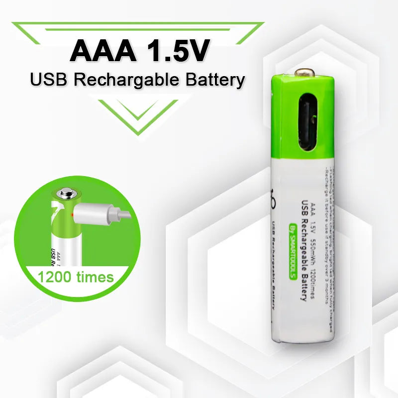 High capacity 1.5V AAA 750 mWh USB rechargeable li-ion battery for Remote control wireless mouse + Cable