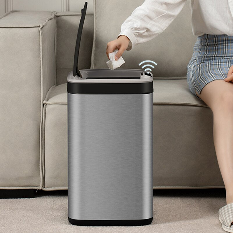 Big Automatic Sensor Trash Can Metal Electric Stainless Steel Garbage Bin Container Container Cubo De Basura Kitchen Trash Bin