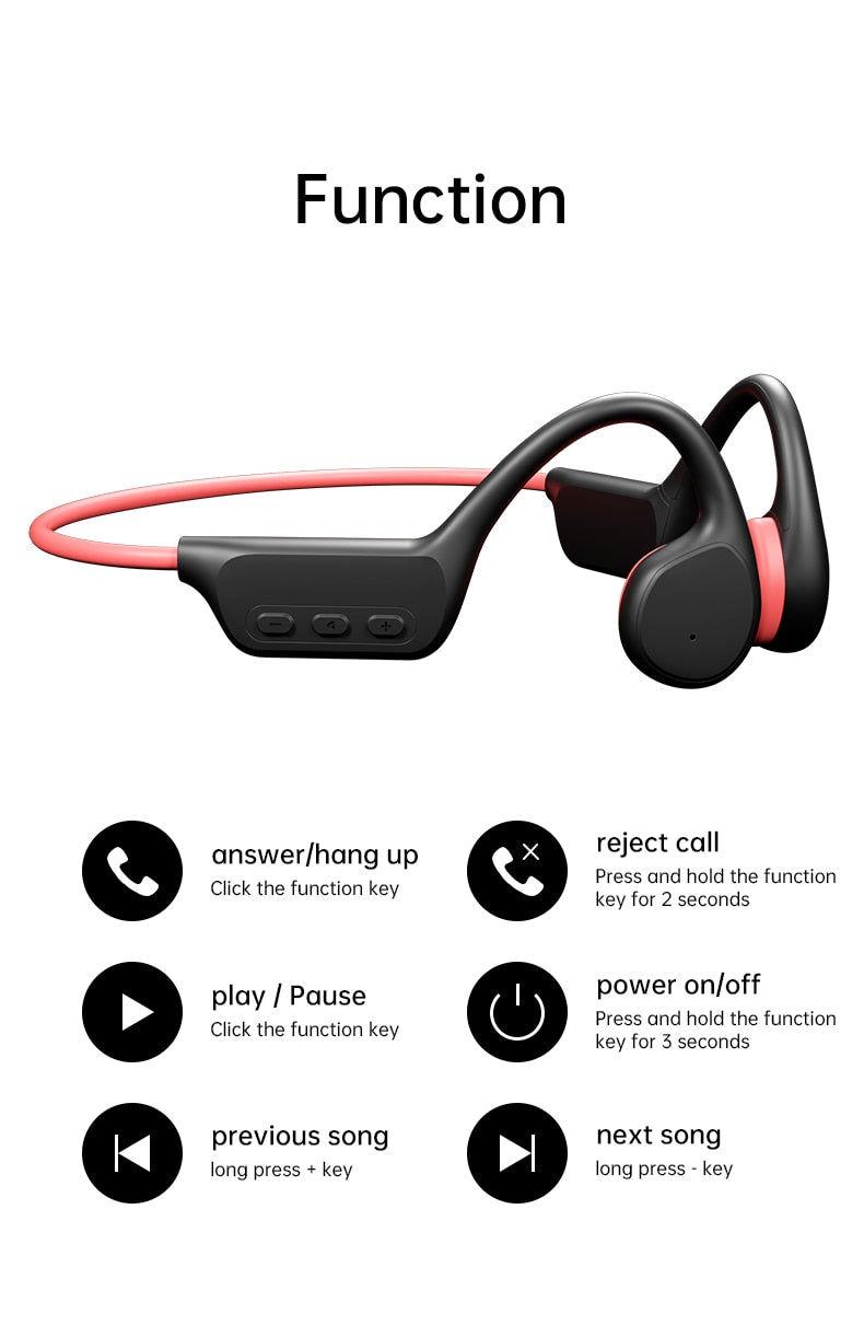 Bone Conduction Earphones Bluetooth Wireless IPX8 Waterproof MP3 Player Hifi Ear-hook Headphone With Mic Headset For Swimming