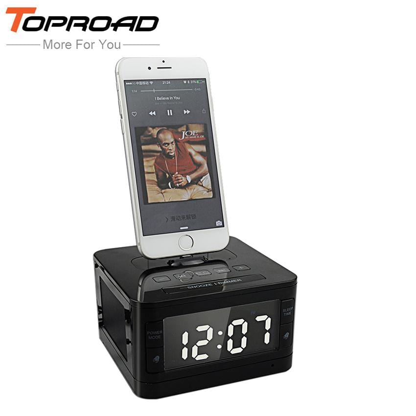 eprolo TOPROAD Wireless Bluetooth Speaker 8 Pin Charger Dock Station FM Radio Alarm Clock Audio Music