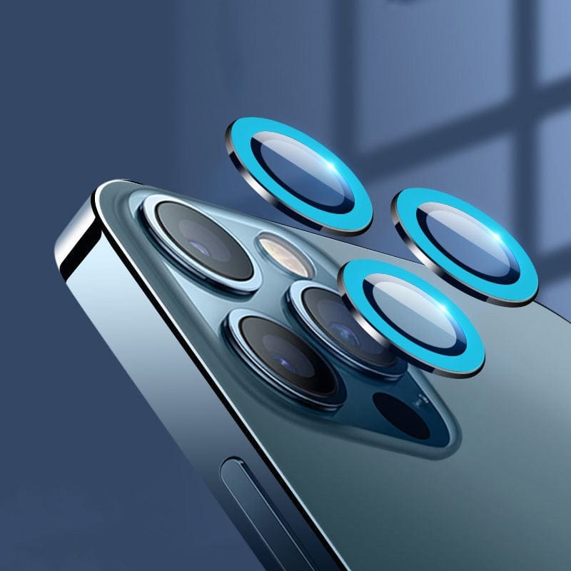Smart Tech Shopping Accessories Blue / For IPhone 13 Bling Luminous Metal Camera Lens Protector Case, with Glass Ring Cover for iPhones