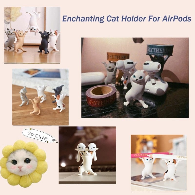 Smart Tech Shopping air tag holder Dancing Cat Stand for AirPods: Cute Headphones Stand and Desk Decoration