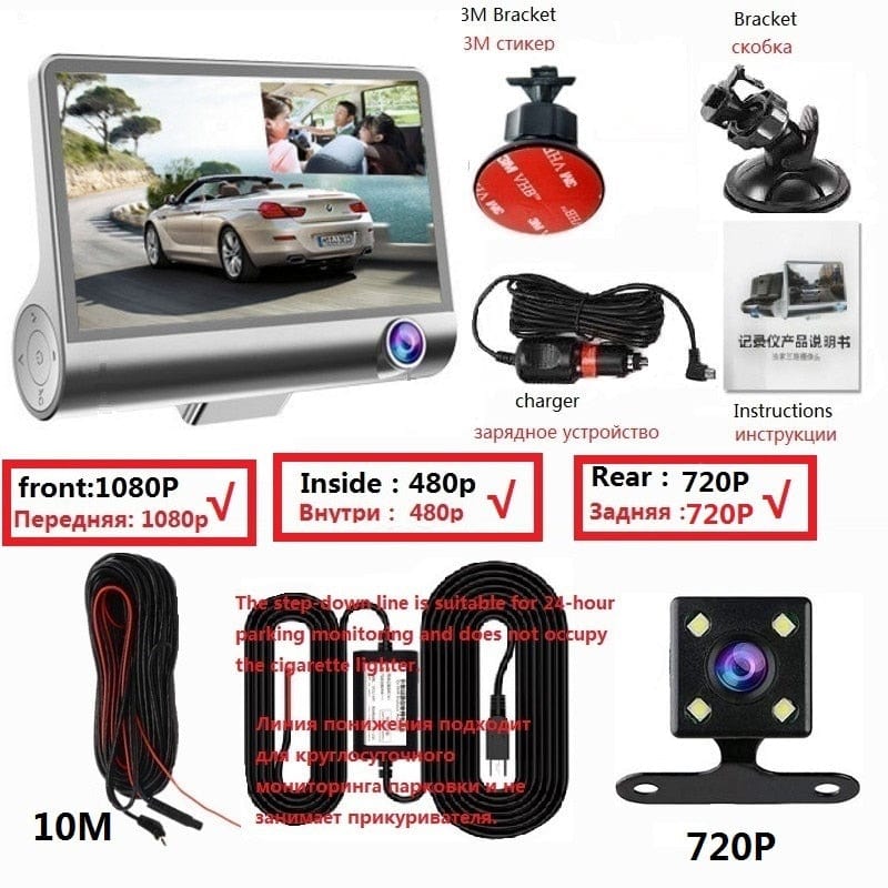 Smart Tech Shopping car dash cam 1080P480P720P10MBL / 64G HD Night Car Dvr Dash Cam 4.0 Inch Video Recorder Auto Camera With Rear View Camera Dashcam