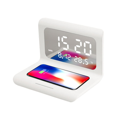 Smart Tech Shopping digital clock White Electric Alarm Clock with Phone Wireless