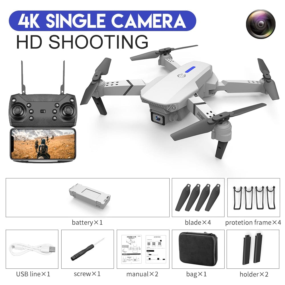 Smart Tech Shopping Drone 4K White Bag E88 Pro WIFI FPV Foldable Drone With Wide Angle HD 4K 1080P Camera