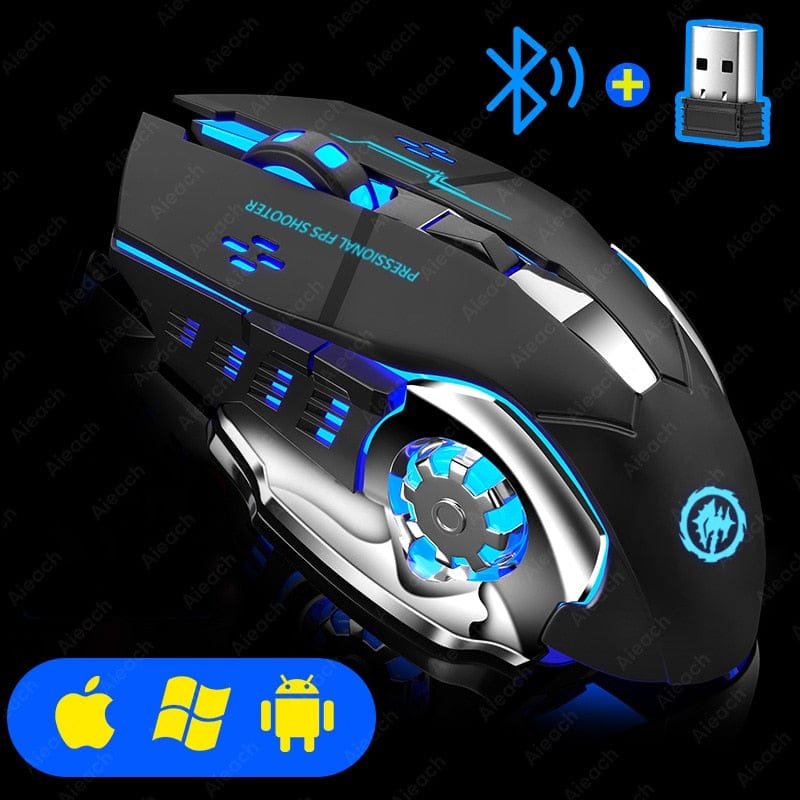 Smart Tech Shopping Gaming Mouse Black Rechargeable Wireless Silent Gaming Mechanical Mouse USB For E-Sports, PC Gamer