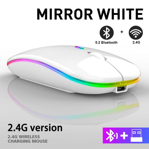 Smart Tech Shopping Gaming Mouse White Mouse RGB Wireless Gaming Mouse, Rechargeable, Bluetooth, Ergonomic for Laptop PC