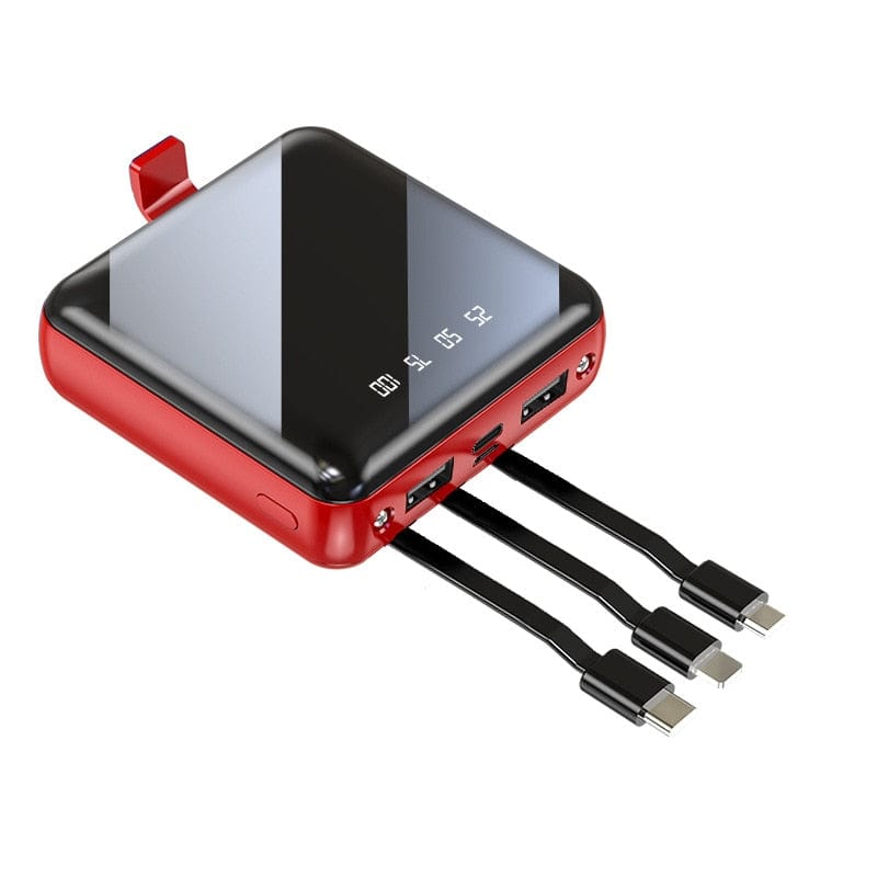 Smart Tech Shopping power bank Red Mini Power Bank 20000mAh: Portable Charger with Built-in Cable