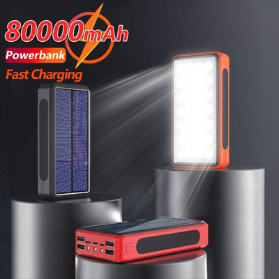 Smart Tech Shopping power bank Wireless Fast Charging Solar Power Bank 80000mAh With 4 USB LED