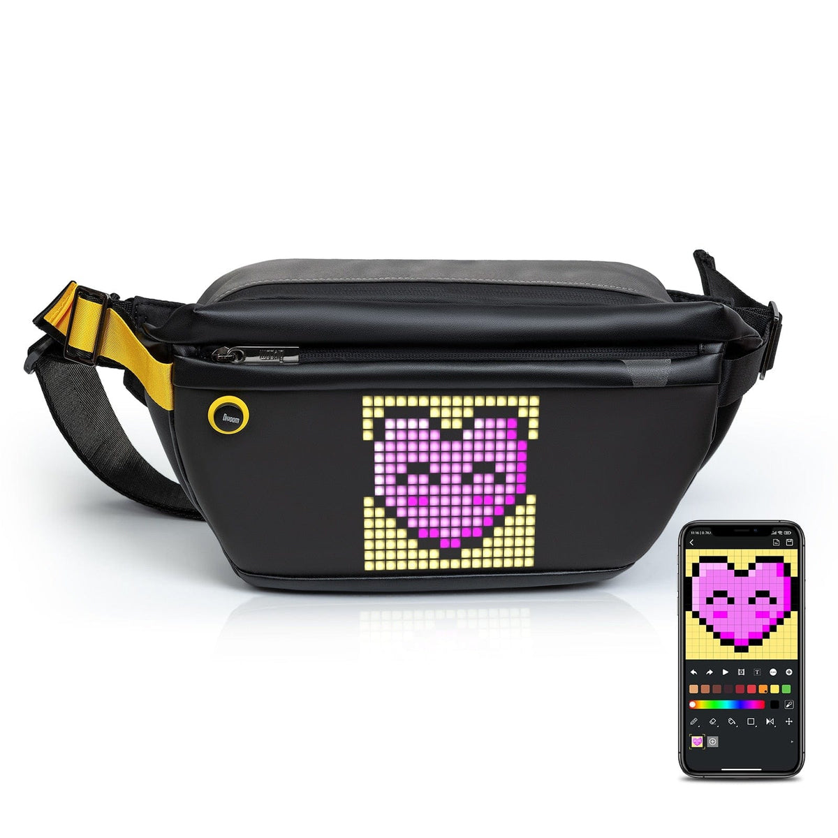 Smart Tech Shopping travel bag Black Divoom Pixel Sling Bag: Customizable Waterproof Fashion for Outdoor Activities