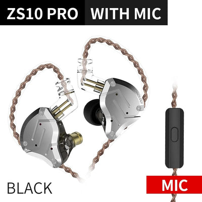Smart Tech Shopping Wireless Earbuds Black Mic KZ ZS10 Pro Gold Earphones: Hybrid 10 Drivers HIFI Bass Earbuds for Exceptional Sound Experience