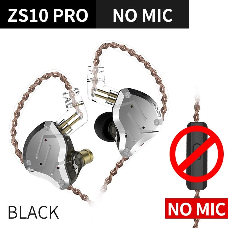 Smart Tech Shopping Wireless Earbuds Black No Mic KZ ZS10 Pro Gold Earphones: Hybrid 10 Drivers HIFI Bass Earbuds for Exceptional Sound Experience
