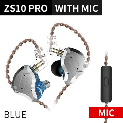 Smart Tech Shopping Wireless Earbuds Blue Mic KZ ZS10 Pro Gold Earphones: Hybrid 10 Drivers HIFI Bass Earbuds for Exceptional Sound Experience