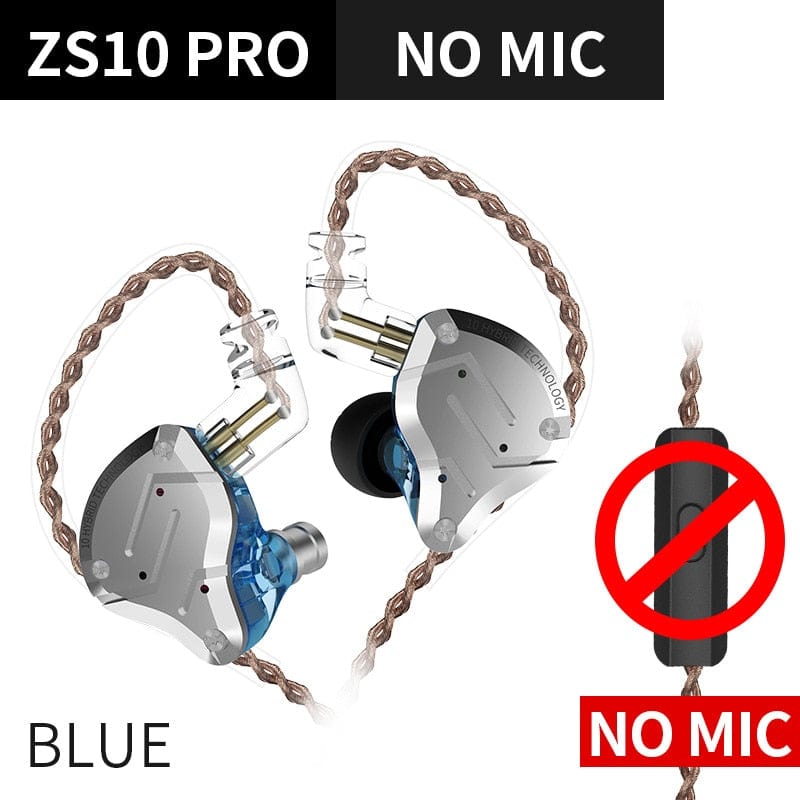 Smart Tech Shopping Wireless Earbuds Blue No Mic KZ ZS10 Pro Gold Earphones: Hybrid 10 Drivers HIFI Bass Earbuds for Exceptional Sound Experience