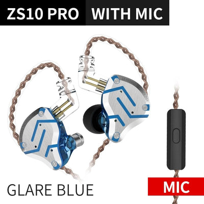 Smart Tech Shopping Wireless Earbuds Glare Blue Mic KZ ZS10 Pro Gold Earphones: Hybrid 10 Drivers HIFI Bass Earbuds for Exceptional Sound Experience