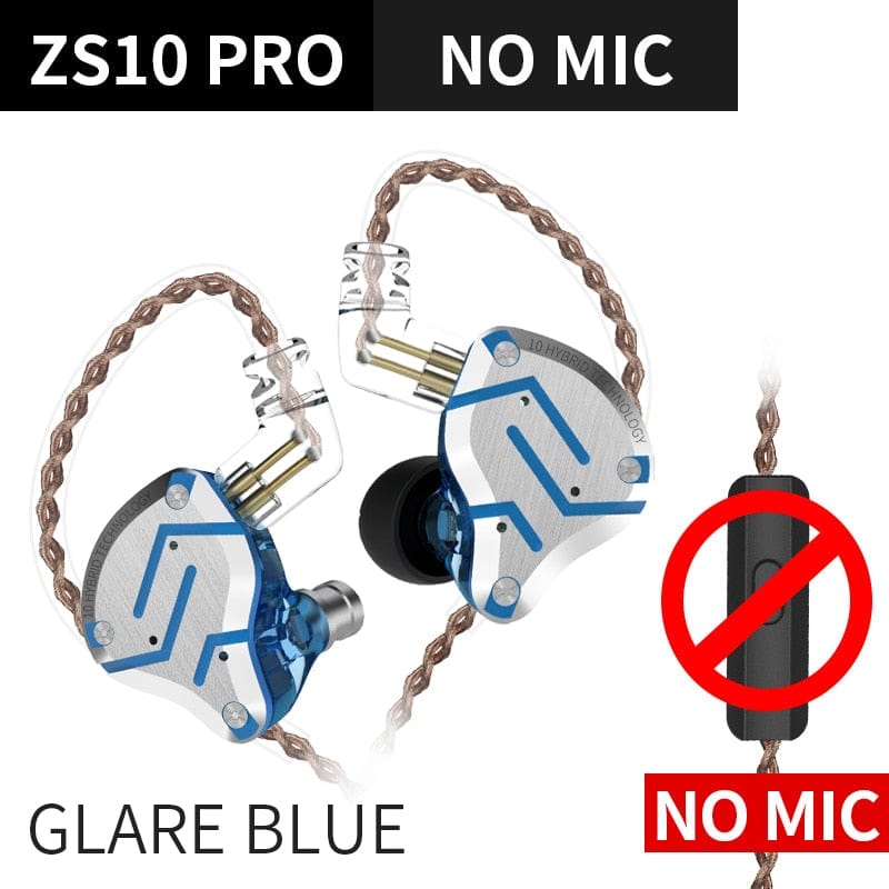 Smart Tech Shopping Wireless Earbuds Glare Blue No Mic KZ ZS10 Pro Gold Earphones: Hybrid 10 Drivers HIFI Bass Earbuds for Exceptional Sound Experience