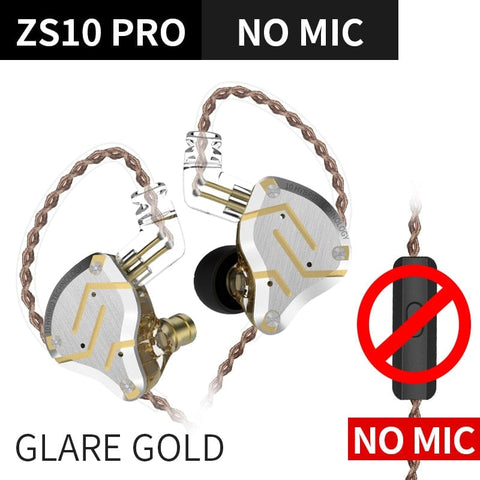 Smart Tech Shopping Wireless Earbuds Glare Gold no Mic KZ ZS10 Pro Gold Earphones: Hybrid 10 Drivers HIFI Bass Earbuds for Exceptional Sound Experience