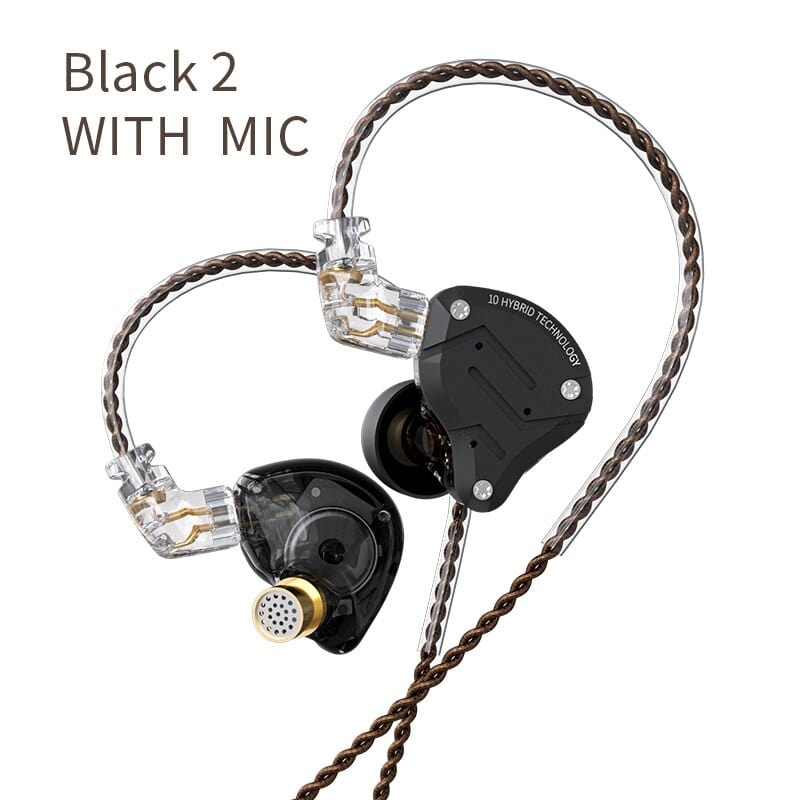 Smart Tech Shopping Wireless Earbuds Pure Black Mic KZ ZS10 Pro Gold Earphones: Hybrid 10 Drivers HIFI Bass Earbuds for Exceptional Sound Experience