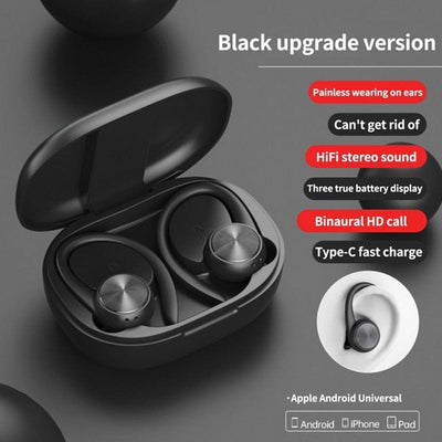 Smart Tech Shopping Wireless Earphones Black Sports Bluetooth Wireless Headphones with Mic IPX5 Waterproof Ear Hooks Earphones