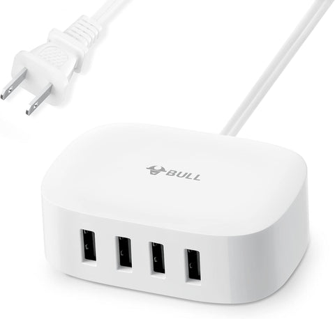 SmartTechShopping Charging Pad BULL USB Charging Station 4 in 1 USB Charger with 6ft Extension Cord for Apple iPhone, Samsung, Tablet