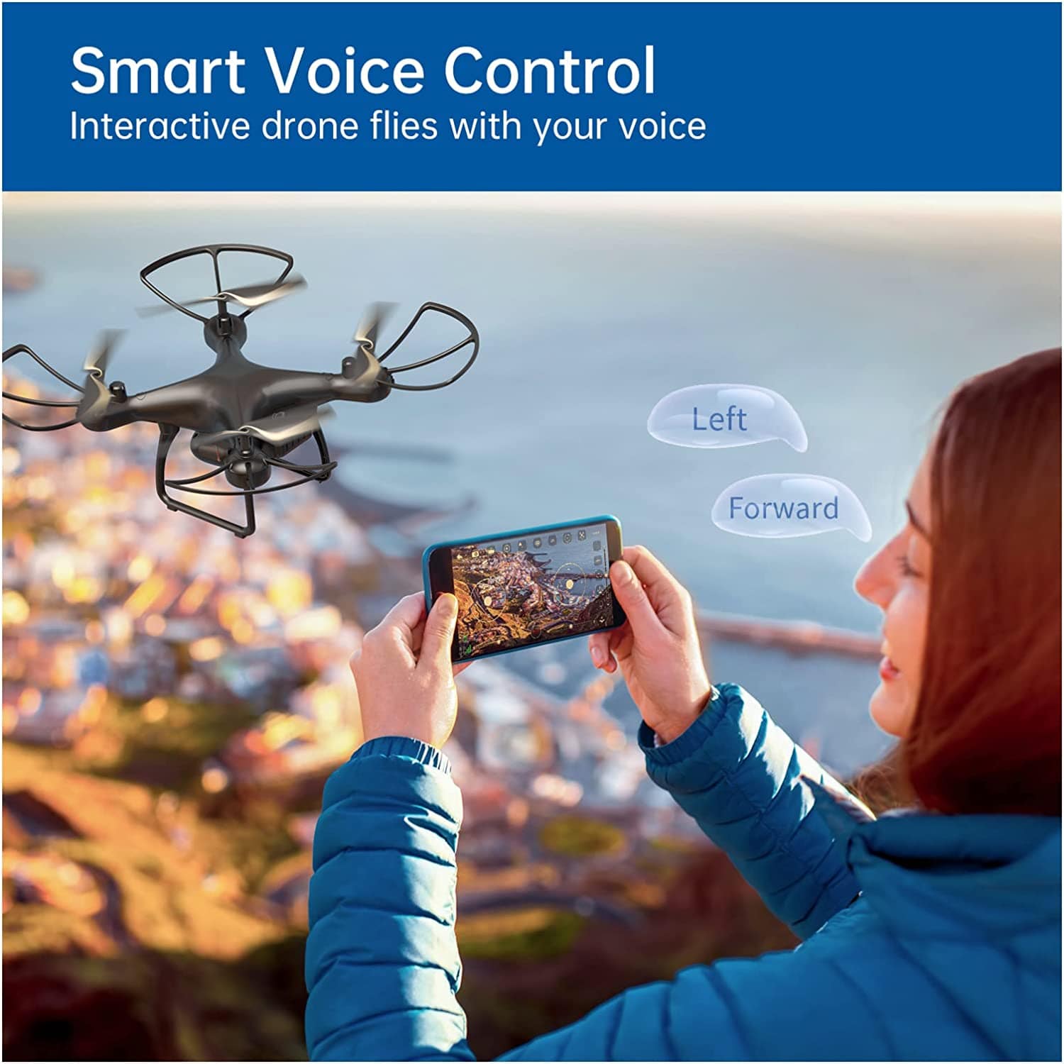 SmartTechShopping Drone 2.7K Camera Drone for Adults w/ Voice & Gesture Control - Beginner Friendly
