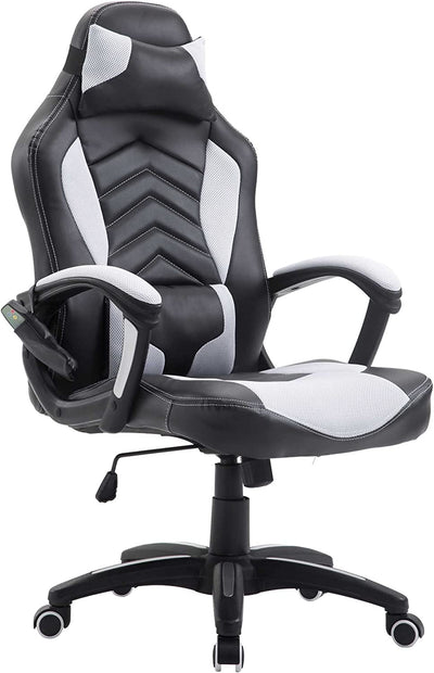 SmartTechShopping Gaming chair White Best Gaming Chair with Heat and Massage - HOMCOM 6 Vibrating Point Massage Computer Gaming Chair with 5 Modes