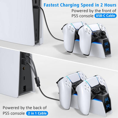 SmartTechShopping Gaming Console PS5 Charging Station with 2 Fast Charging Cords - DualSense Controller Charger & Docking Station