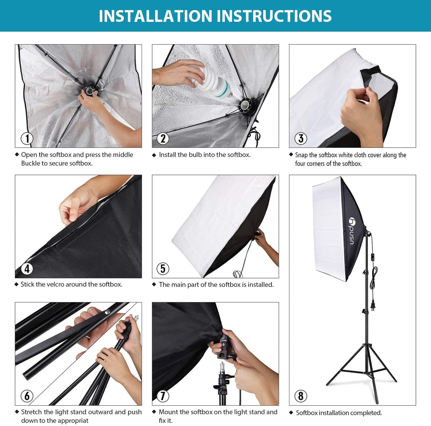 smarttechshopping HPUSN Softbox Lighting Kit:Video Softbox-Professional Studio Photography Equipment for Portrait Product Fashion Photography Four Corner Softbox Kit