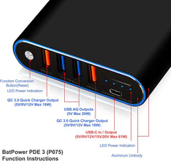 SmartTechShopping laptop powerbank BatPower 75Wh High Power Delivery Laptop USB C Power Bank