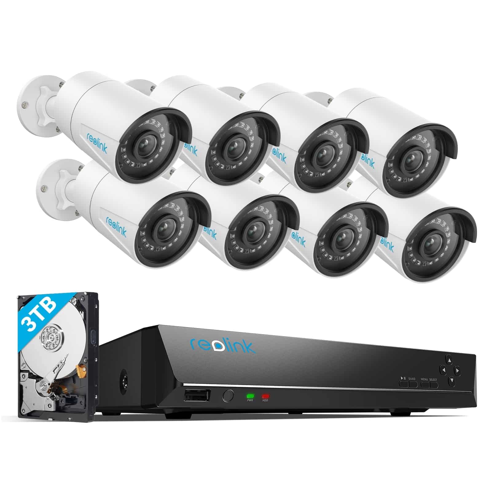 SmartTechShopping REOLINK 16CH 5MP Home Security Camera System, 8pcs Wired 5MP Outdoor PoE IP Cameras with Person Vehicle Detection, 4K 16CH NVR with 3TB HDD for 24-7 Recording, RLK16-410B8-5MP