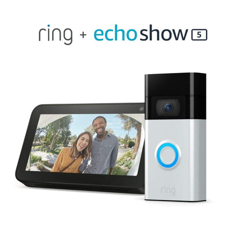 smarttechshopping Satin Nickel / with Echo Show 5 Ring Video Doorbell - 1080p HD video, improved motion detection, easy installation – Satin Nickel Satin Nickel with $10 Echo Show 5
